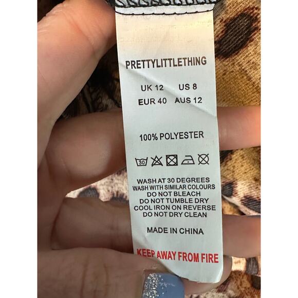 PrettyLittleThing brown black leopard print puff sleeves mini dress size 8 - Picture 4 of 13